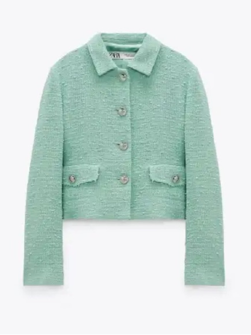 ZARA Aquamarine Turquoise Teal Green Blue Textured Jacket Tweed Skirt Set Small - Picture 2 of 14